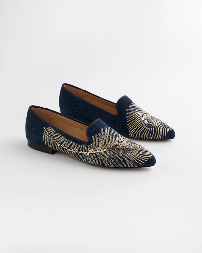 Chico's | Peacock Embroidered Flats/ Denim