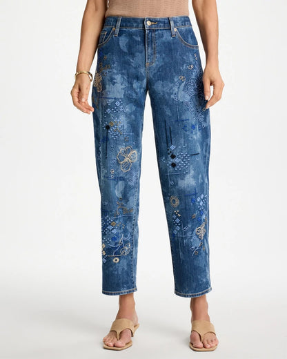 Chico's | Relaxed Embroidered Boyfriend Jean/ Daphne Indigo