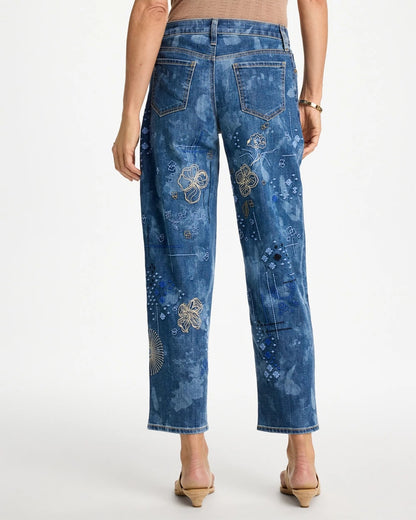Chico's | Relaxed Embroidered Boyfriend Jean/ Daphne Indigo