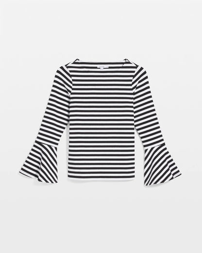 Chico's | Striped Rib Knit Bell Sleeve Top/ Black