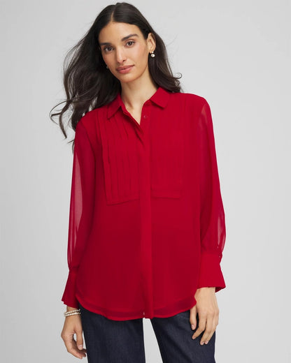 Chico's | Pintuck Georgette Tunic/ Carmine Red