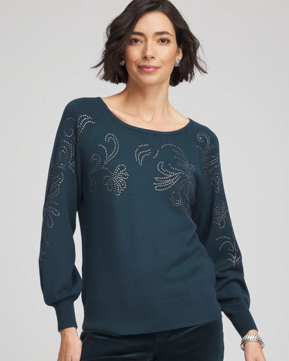 Chico's | Heatset Embroidered Pullover/ Teal Shadow