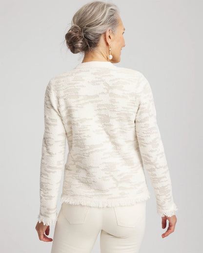 Chico's | Fringe Textured V-Neck Cardigan/ English Cream