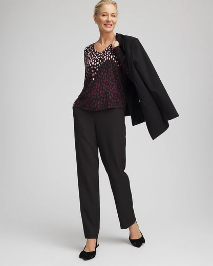 Chico's | Ella Printed V-Neck Sweater/ Black