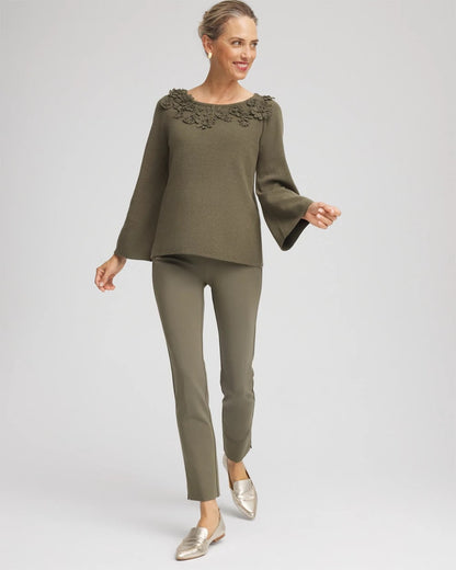 Chico's | Appliqué Flared-Sleeve Sweater/ Nettle Leaf