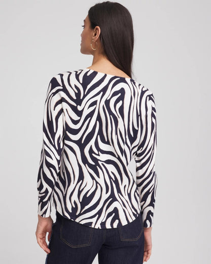 Chico's | Ella Zebra V-Neck Pullover Sweater/ Passport Blue