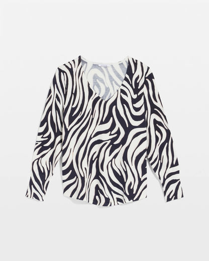 Chico's | Ella Zebra V-Neck Pullover Sweater/ Passport Blue