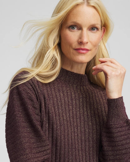 Chico's | Metallic Ribbed Pullover/ Night Bloom