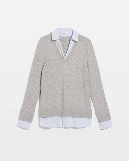 Chico's | Sequin Built-In Shirt Knit Sweater/ Gray