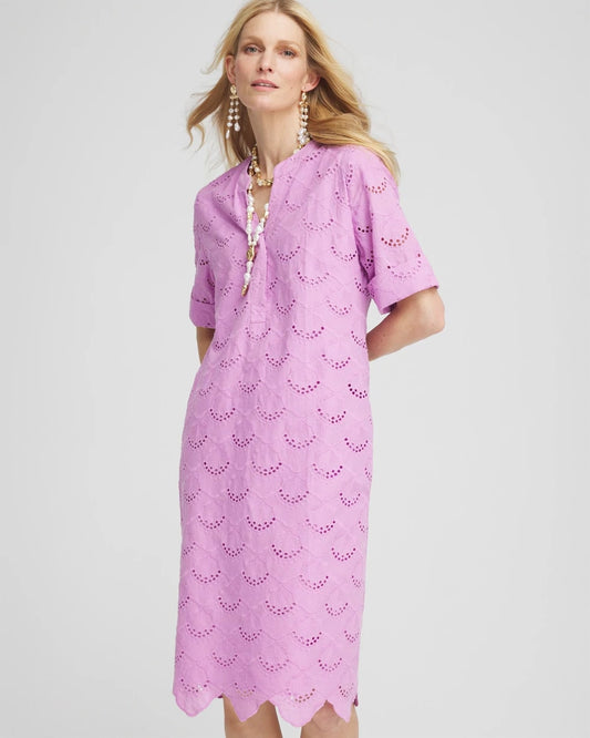 Chico's | Eyelet Popover Dress/ Lavender Skies