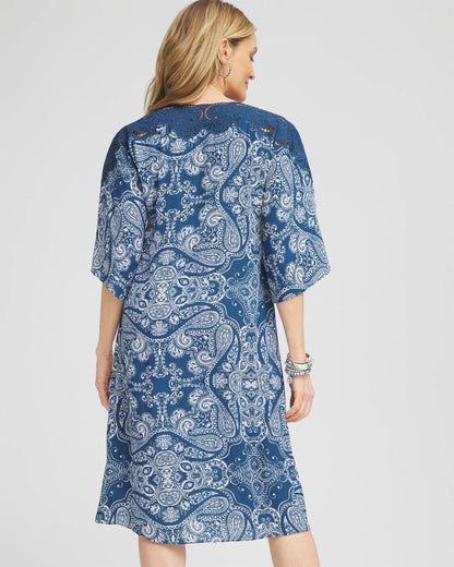 Chico's | Crepe Lace-Neck Dress/ Seaport Blue