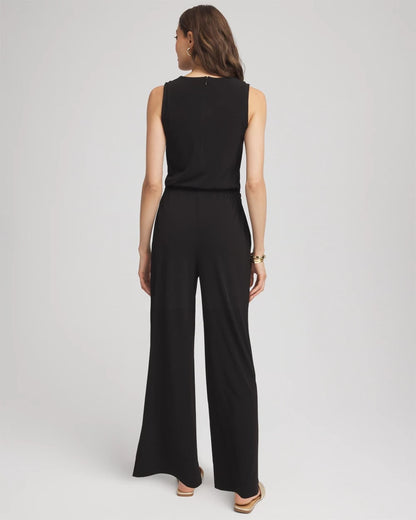 Chico's | Travelers™ Jersey Knit Chain-Trim Jumpsuit/ Black