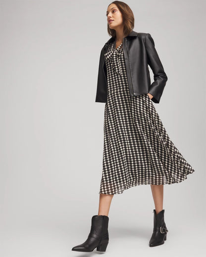 Chico's | Chiffon Clip-Dot Tie-Neck Dress/ Black