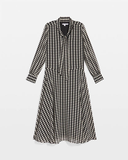 Chico's | Chiffon Clip-Dot Tie-Neck Dress/ Black