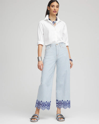 Chico's | Eyelet High-Rise Wide Cropped Jeans/ Blue