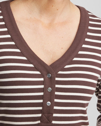 Chico's | Zenergy® Ribbed Striped Henley Tee/ Espresso