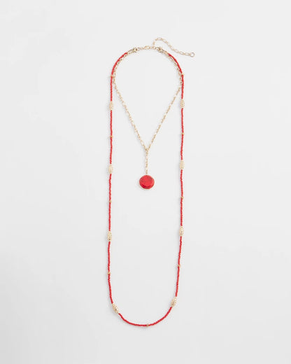 Chico's | Convertible Beaded Pendant Necklace/ Red