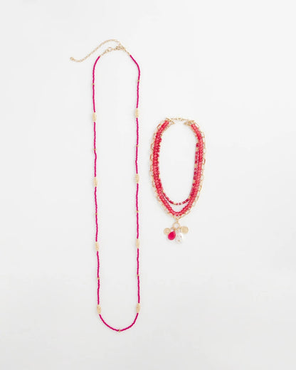 Chico's | Convertible Beaded Pendant Necklace/ Pink
