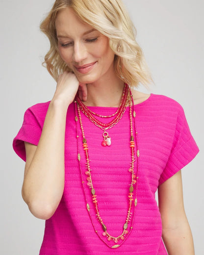 Chico's | Convertible Beaded Pendant Necklace/ Pink