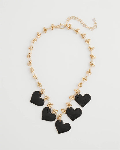Chico's | Black Heart Drop Off Necklace/ Black