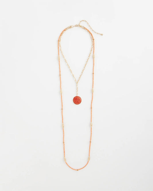 Chico's | Convertible Beaded Pendant Necklace/ Orange