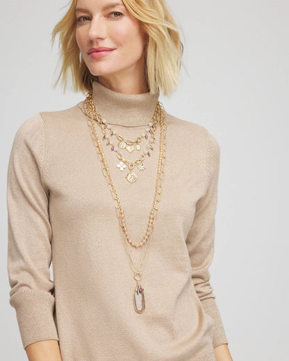 Chico's | Convertible Pink & Gold Beaded Necklace/ Pink