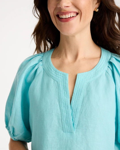Chico's | Linen Trapunto Popover Top/ Bondi Blue