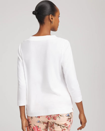 Chico's | Short Pima 3/4 Sleeve Tee/ Alabaster