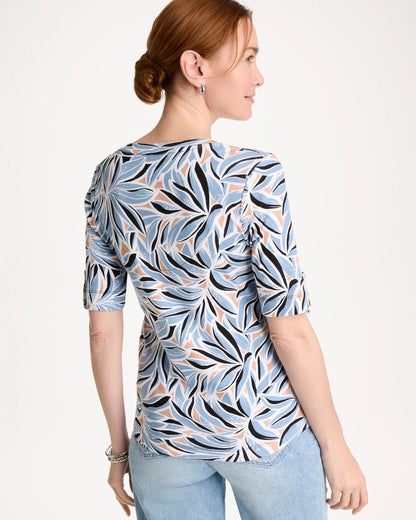 Chico's | Printed Pima Elbow-Sleeve Tee/ Blue Haven