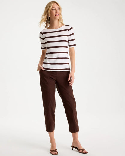 Chico's | Striped Pima Elbow Sleeve Tee/ Alabaster