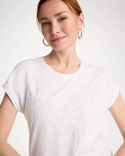 Chico's | Cotton Slub Embroidered Wedge Tee/ Alabaster