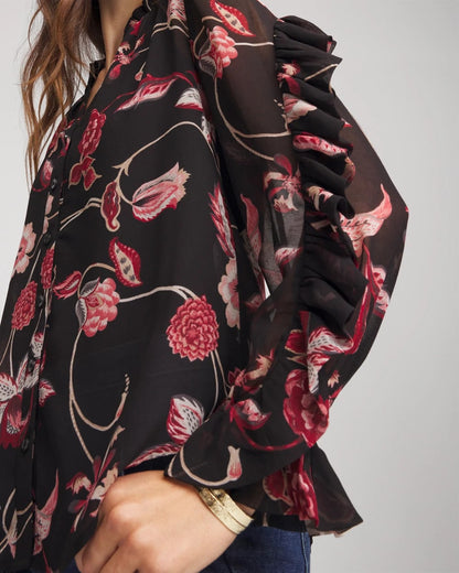 Chico's | Georgette Celtic Blooms Blouse/ Black