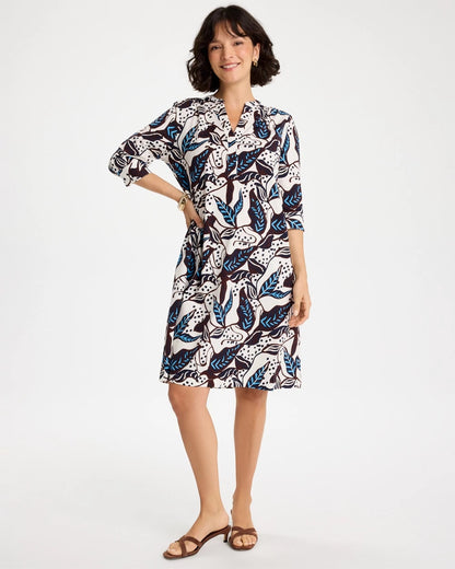 Chico's | Poplin Cotton Popover Printed Dress/ Passport Blue