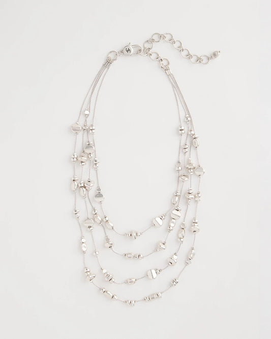Chico's | Silvertone Nugget Illusion Necklace/ Silver