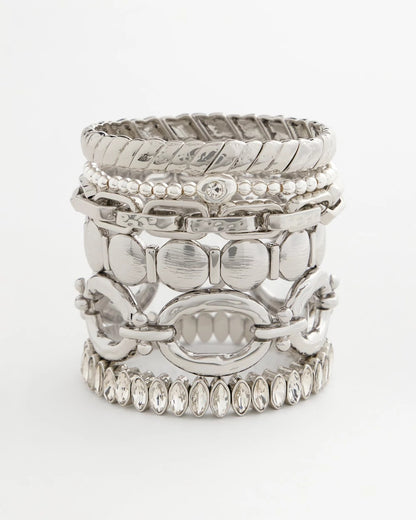Chico's | Silver Textured Circle Stretch Bracelet/ Silver