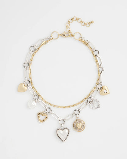 Chico's | Mixed Metal Heart Charm Necklace/ Mixed Metals