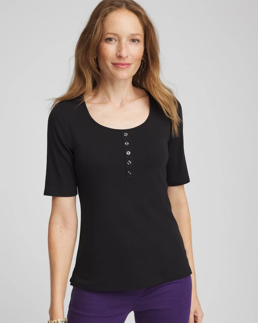 Chico's | Pima Cotton Henley Tee/ Black
