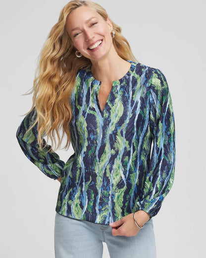 Chico's | Ocean Plume Crinkle Top/ Passport Blue