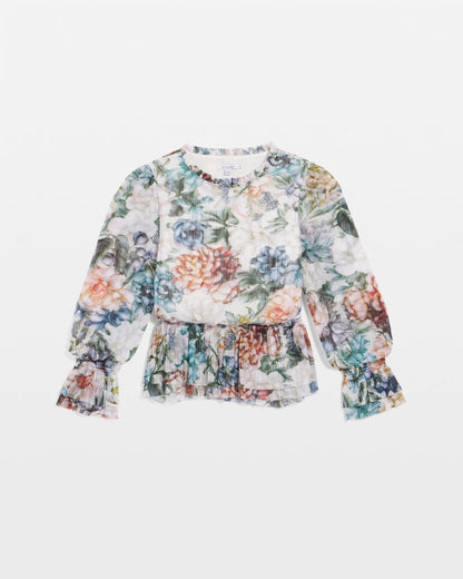 Chico's | Rose Print Crinkle Top/ Ecru
