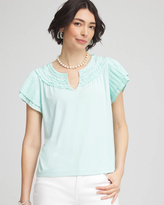 Chico's | Touch of Cool™ Layered Pleated Flutter Tee/ Teal Waters