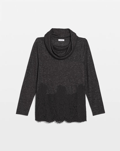 Chico's | Lace Hem Cowlneck Top/ Black