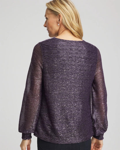 Chico's | Foiled Bodre Top/ Purple Elixir