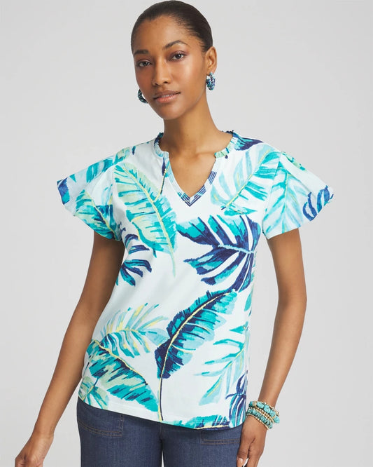 Chico's | Notch Neck Cap Sleeve Tee/ Paradiso Blue