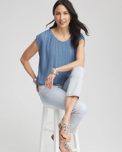 Chico's | Melange Pleated Bubble-Hem Top/ Indigo