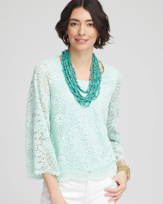 Chico's | Scalloped Hem Lace Top/ Teal Waters