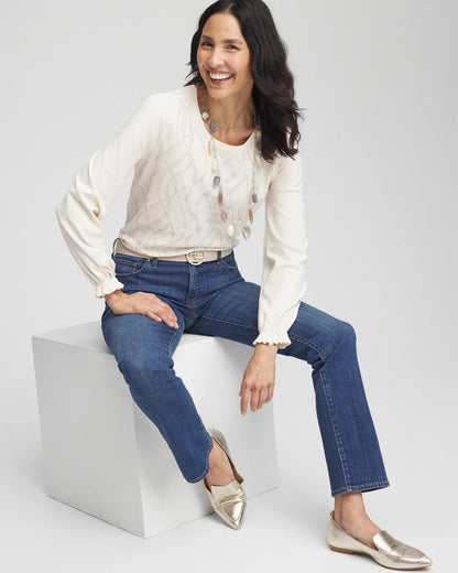 Chico's | Embellished Long-sleeve Top/ English Cream