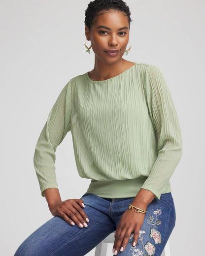 Chico's | Touch of Cool™ Textured Banded-Hem Top/ Sage Meadow