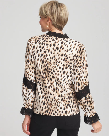 Chico's | Animal Print Long-Sleeved Top/ English Cream