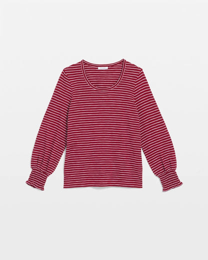 Chico's | Smocked-Sleeve Cotton-Slub Tee/ Russet Red