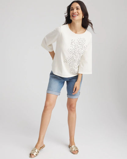 Chico's | Soutache Embroidered Wildflower Top/ Ecru
